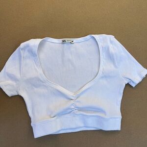 Zara White Ribbed Crop Top